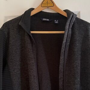 Lands' End Women’s Charcoal Gray Zip-Up Sweater with ribbing